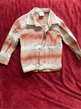 Little Co. Striped Pink & Cream Button-Up Kids Shirt